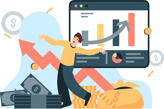 This Is An Illustration Of Someone Getting Profit From Business Or Financial Investment Perfect For Web Design Posters And Campaigns This User Friendly And Fully Editable Graphic Is A Tool For Taking A Getting Profit Financial Plans For Entrepreneurs Or Individuals Illustration