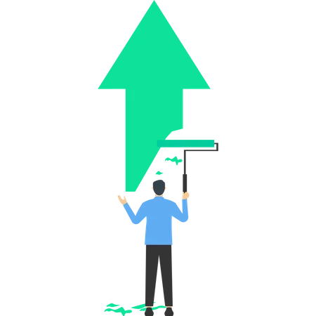 Businessman Partner Help To Paint Green Growth Arrow Graphic Business Profit Growth Career Advancement Or Development Investment Income Go Up Or Partnership To Help Develop Business Concept Illustration