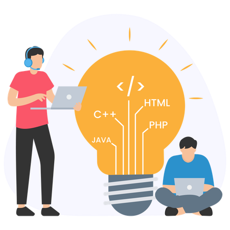 Business programmer working on software development  Illustration