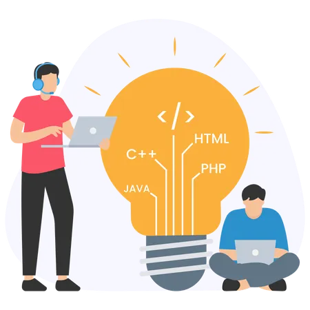Business programmer working on software development  Illustration