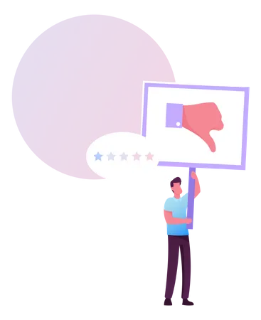 Claim Customer Rating Quality And Business Ranking Concept Man Character With Thumb Down Put One Star For Bad Service Client Review Feedback Low Satisfaction Level Cartoon Vector Illustration Illustration