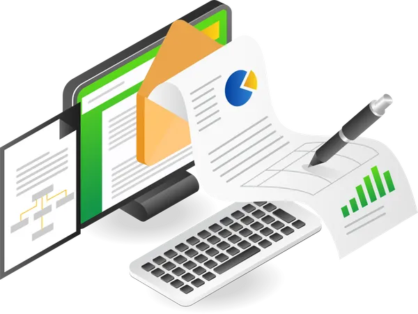 Computer Data Analysis Online Investment Business Registration Illustration