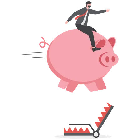 Business Risk Businessman Taking Risks For Goal Or Success Businessman Riding Piggy Bank Jumping Over Traps Illustration