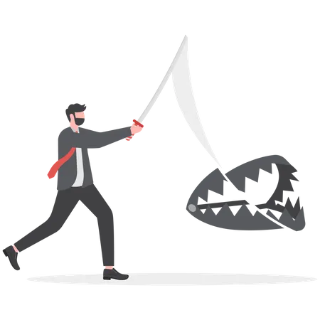 Business Man Cutting A Trap Business Risk Reduction Concept Illustration