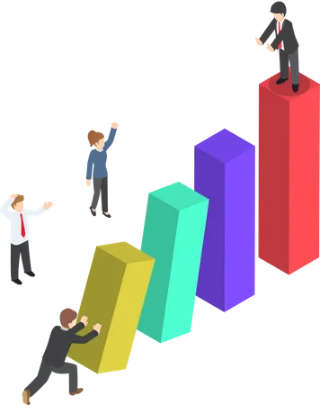 Isometric Businessman Eliminate His Rival By Pushing Bar Graph VECTOR EPS 10 Illustration