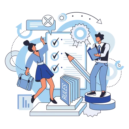 Strategic Business Planning Automation Process Business Mission Rules Vision Statement Competitive Intelligence Goals Action Plan Brand Success Loyalty Abstract Metaphor Teamwork Set Illustration