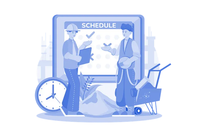 Group Of Workers Dealing With The Schedule Of Days Illustration