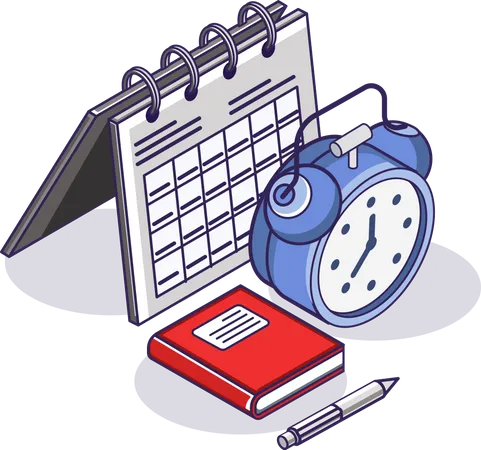 Alarm Clock Calendar And Books Illustration
