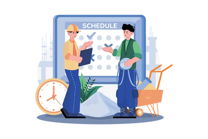 Group Of Workers Dealing With The Schedule Of Days Illustration