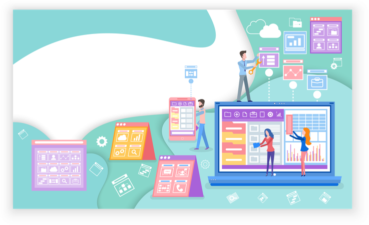 Business Software Solutions Web Page Template  Illustration