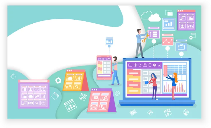 Business Software Solutions Web Page Template  Illustration