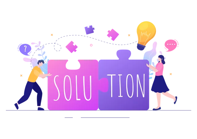 Problem And Solution In Business Solving To Look Ideas With The Concept Of Teamwork Can Use For Web Banner Or Background Flat Illustration Illustration