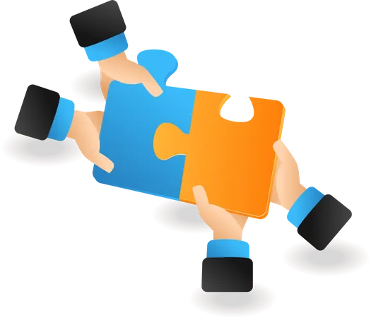 Two People Putting The Puzzle Together Illustration