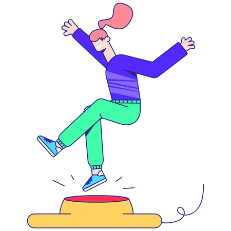 Woman Jumps And Presses The Button Illustration