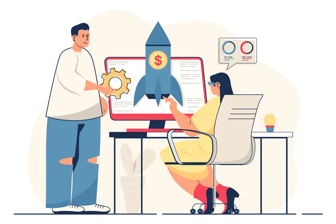 Business Startup Concept For Web Banner Colleagues Start New Business And Develop Success Project Together Modern Person Scene Vector Illustration In Flat Cartoon Design With People Characters Illustration