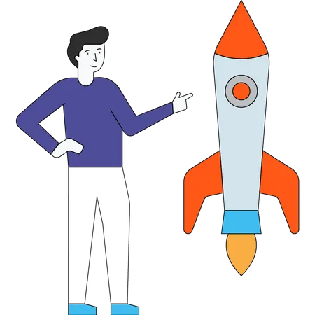 The Boy Is Standing With A Rocket Illustration