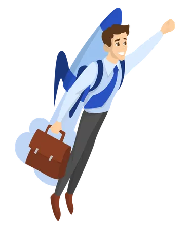 Businessman In Suit Flying With Rocket Towards Success Idea Of Business Growth And Startup Career Guy With Jet Pack Isolated Vector Illustration In Cartoon Style Illustration