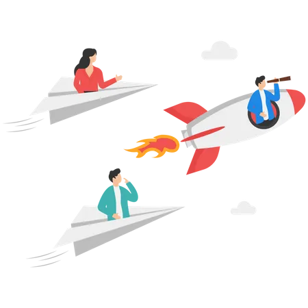 Business Startup Launching Products With Rocket Symbols Successful Business Startup Creative And Unique Business Idea Among Paper Plane Metaphor Illustration