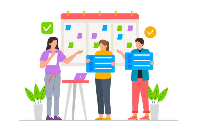 Business startup planning schedule with team member Illustration