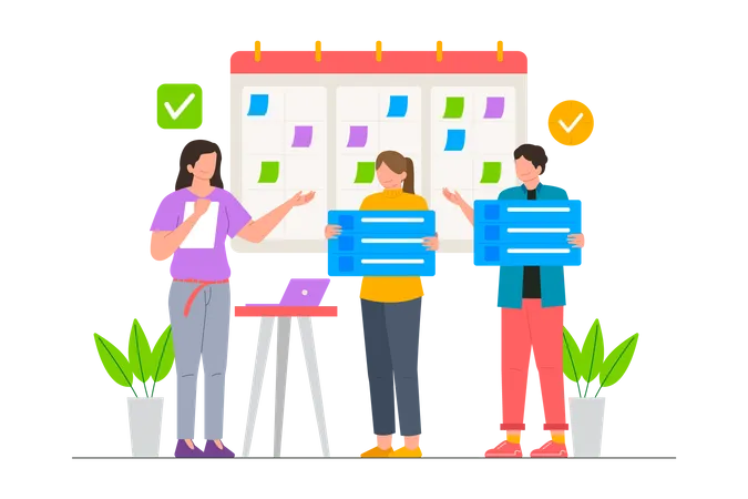 Business startup planning schedule with team member Illustration