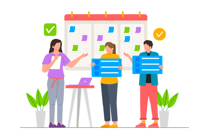 Business startup planning schedule with team member  Illustration