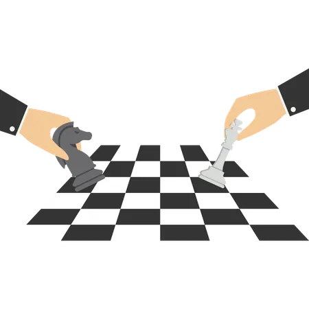 Concept Of Business Strategy And Competition Vector Of Businessmen Moving Chess Pieces As A Symbol Of Rivalry Corporate Negotiation Illustration