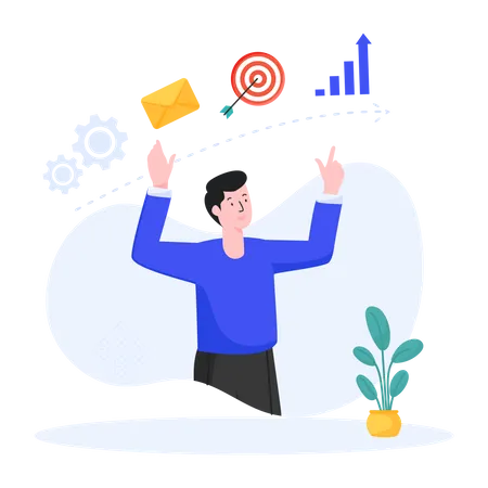 Person With Chart Denoting Character Flat Illustration Of Business Strategy Illustration