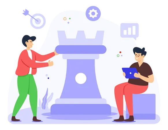 Persons With Chess Piece Concept Of Business Strategy Flat Illustration 일러스트레이션