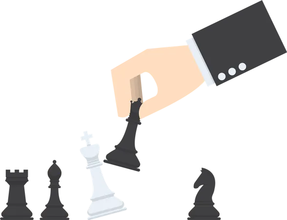 Businessman Hand Use Black Queen Checkmate The White King Business Strategy Eliminate Rival Concept Illustration