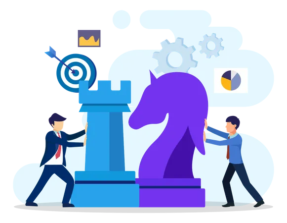 Set Bundle Business Strategy Concept People Are Planning Team Metaphor Target Achievement Strategic And Tactics Chess Pieces Flat Vector Template Style Suitable For Web Landing Pages Illustration