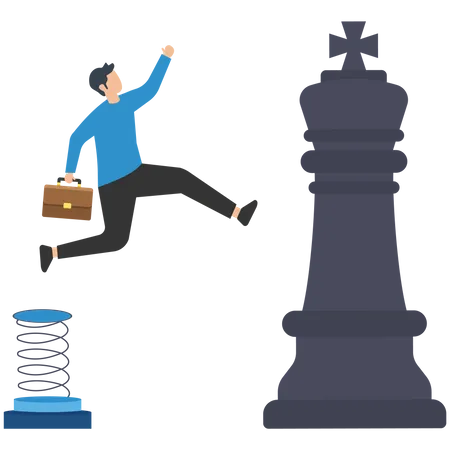 Jumping To Chess Piece King Business Strategy Concept Illustration