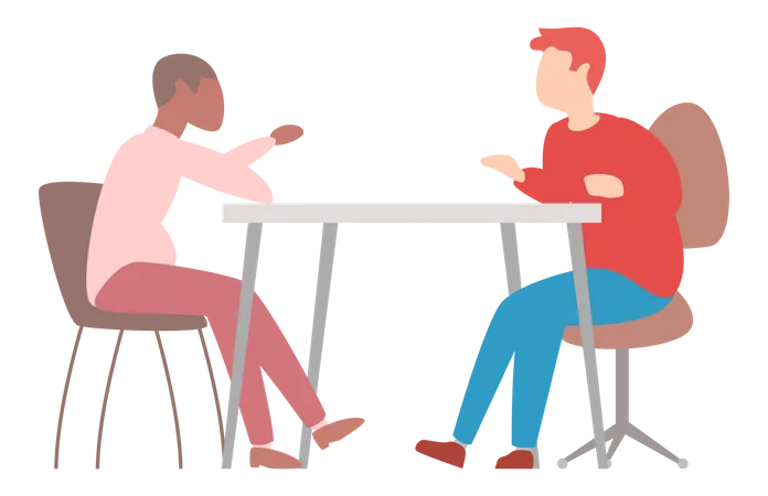 People Sit At Table And Communicate Colleagues Spend Time Together During Work Or Rest Characters Discussing In Cafe Or Workplace Working Meeting Communication Dialogue Conversation Concept Illustration