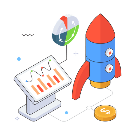 Business Strategy Planning with Rocket  Illustration