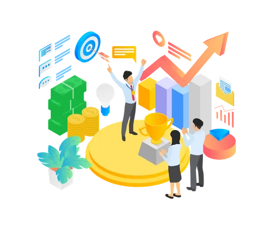 Isometric Style Illustration Of A Winner In Business Achievement イラスト