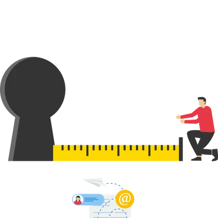 How Far From Goal And Business Achievement Or Growth Metric Analysis Concept Business Success Measurement Smart Businessman Using Measuring Tape To Measure And Analyze Distance From Flag Target Illustration