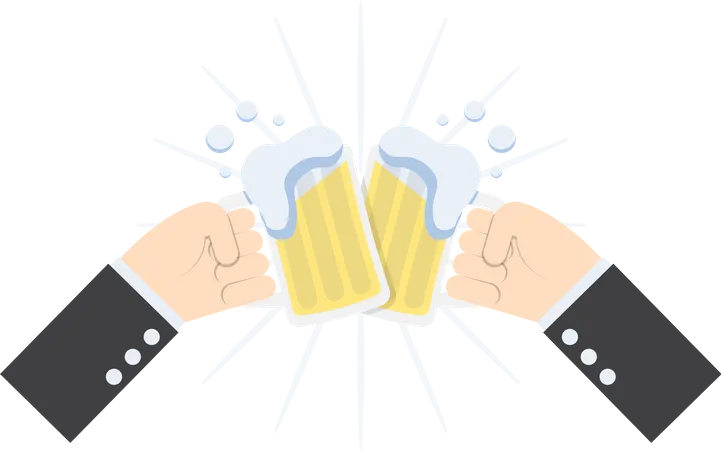 Two Businessman Hands Toasting Glasses Of Beer Success Partnership Concept VECTOR EPS 10 Illustration