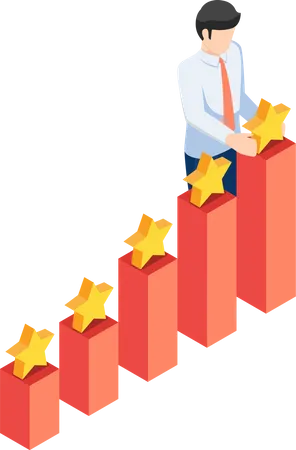 Flat 3 D Isometric Businessman Putting Star On The Top Of Growth Business Graph Business Success And Rating Concept Illustration