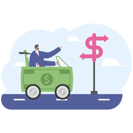 Businessman on the road to money  Illustration