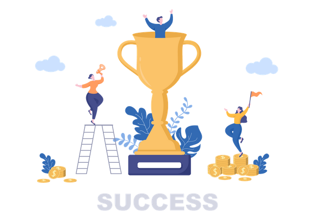 Business Success with trophy Illustration