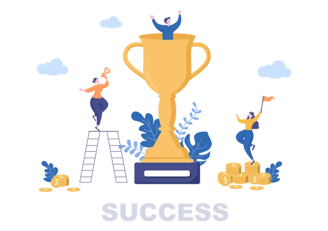 Business Success with trophy  Illustration