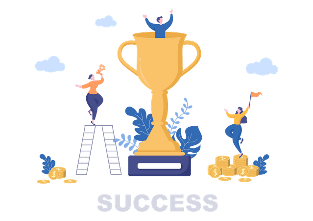 Business Success with trophy  Illustration