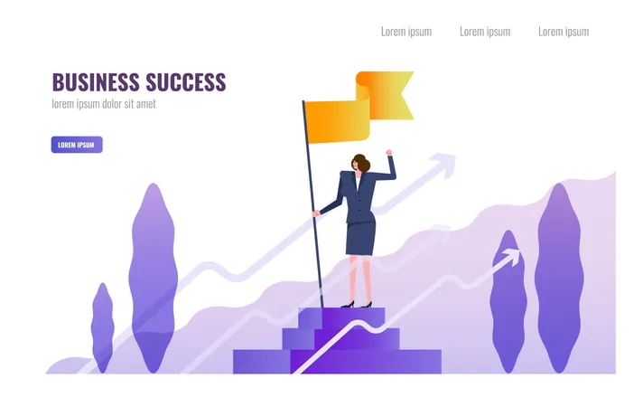 Business Woman Standing And Holding Flag On The Podium Illustration