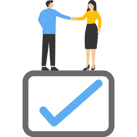 Accountability Or Engagement Concept Businessman Handshake On Completed Checkbox Commitment Agreement To Deliver Or Complete Work Leadership Skills Or Belief In Job Responsibilities イラスト