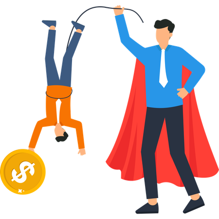 Business Superhero Motivates Employee Towards Financial Goal  Illustration