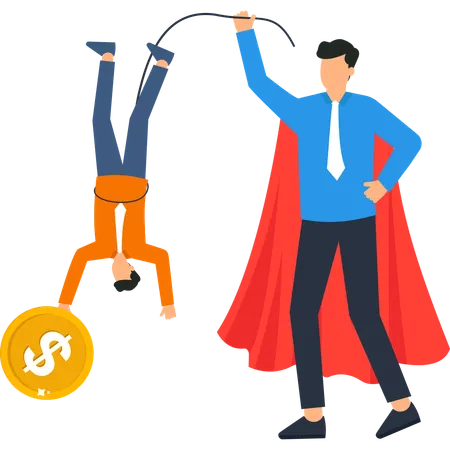 Business Superhero Motivates Employee Towards Financial Goal  Illustration