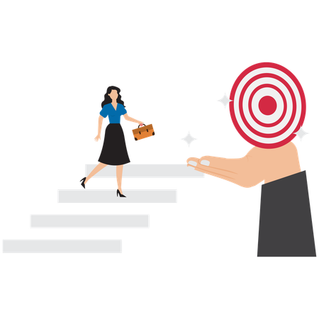 Business support woman to reach career target  Illustration