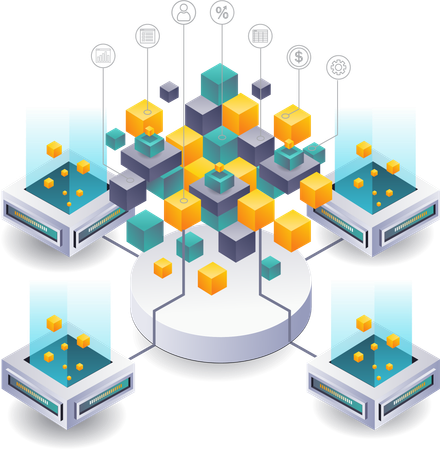 Business System Integration with Blockchain Technology Network  Illustration