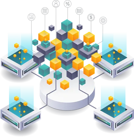 Business System Integration with Blockchain Technology Network  Illustration