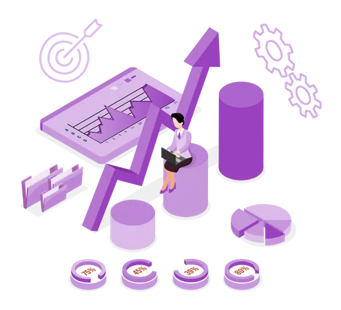 Business Concept Vector Illustration Website Landing Page Isometric Businesswoman Lead And Present Businesspeople For Training Business Plan And Goals Achieving Goals Business Strategy For Win Illustration