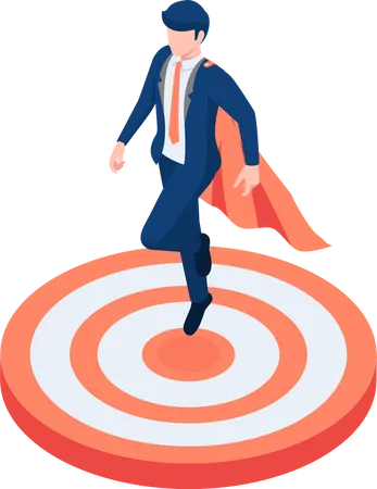 Flat 3 D Isometric Super Businessman Landing On The Target Business Target And Leadership Concept Illustration